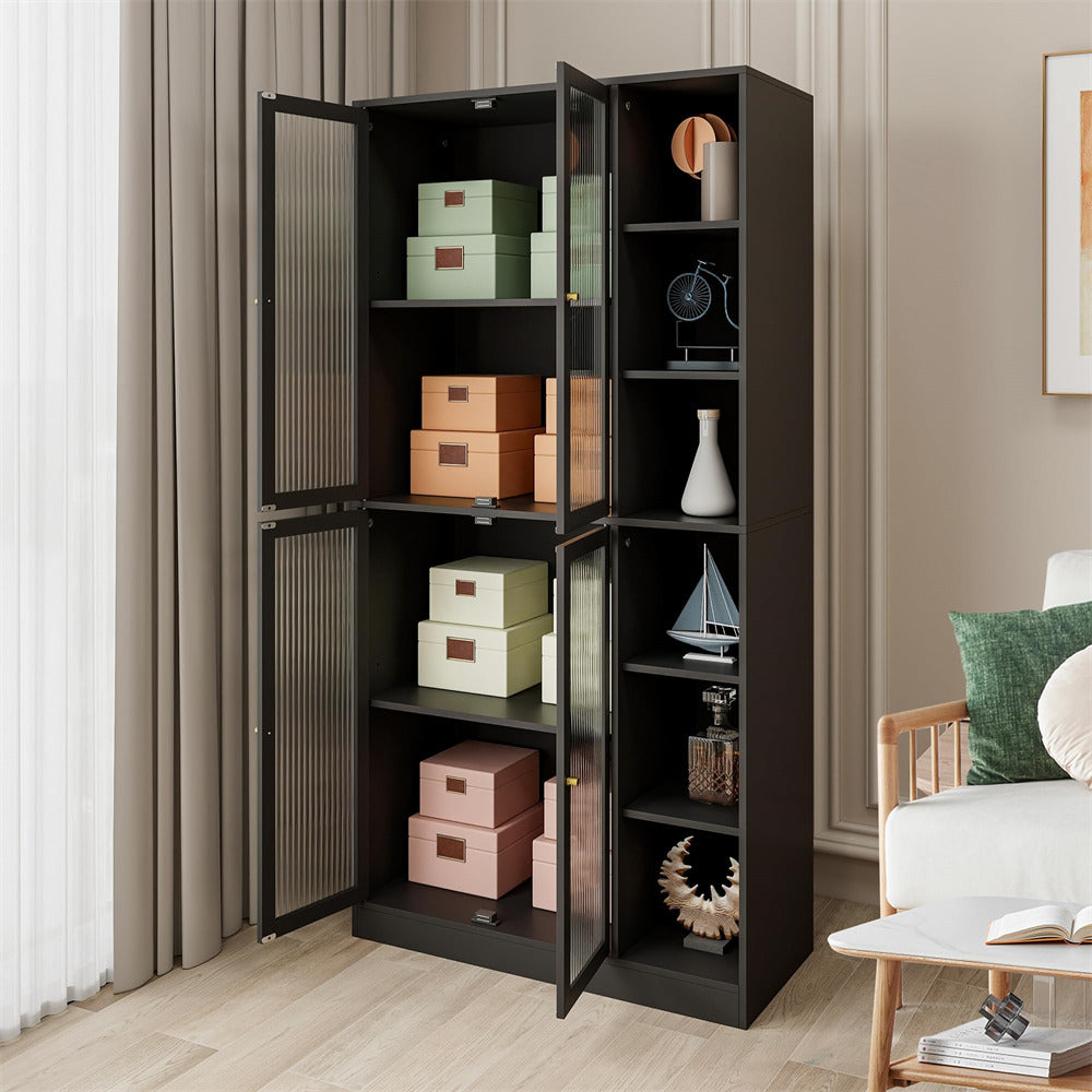 Freestanding Kitchen Pantry Storage Cabinet 71" Tall Black with Doors and Adjustable Shelves