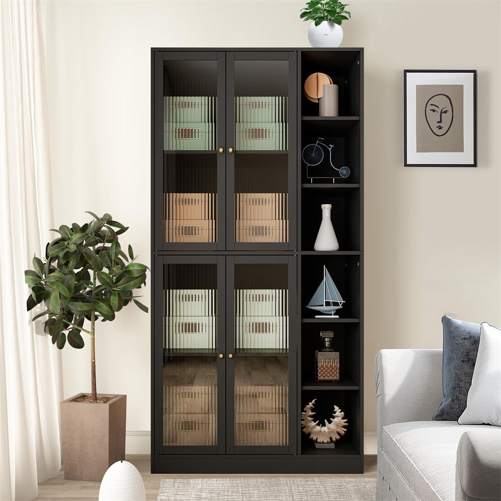 Freestanding Kitchen Pantry Storage Cabinet 71" Tall Black with Doors and Adjustable Shelves