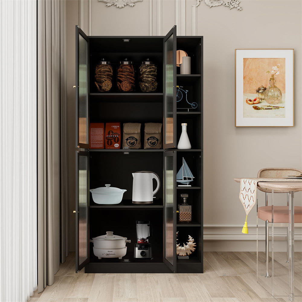 Freestanding Kitchen Pantry Storage Cabinet 71" Tall Black with Doors and Adjustable Shelves