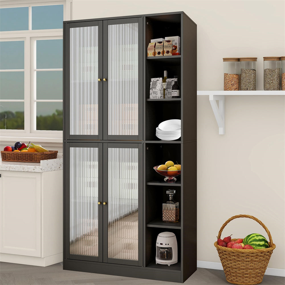 Freestanding Kitchen Pantry Storage Cabinet 71" Tall Black with Doors and Adjustable Shelves