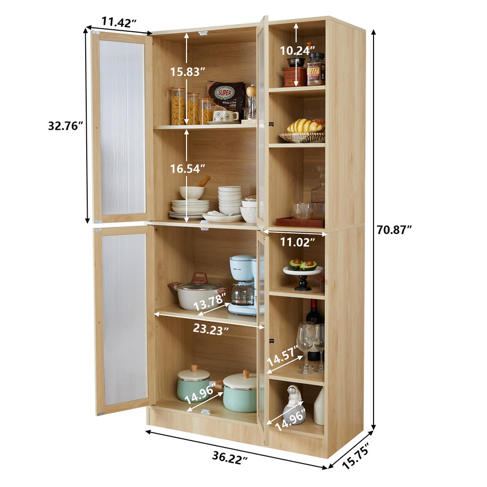 Freestanding Kitchen Pantry Storage Cabinet 71" Tall Natural with Doors and Adjustable Shelves