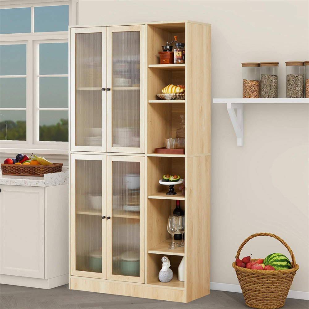 Freestanding Kitchen Pantry Storage Cabinet 71" Tall Natural with Doors and Adjustable Shelves