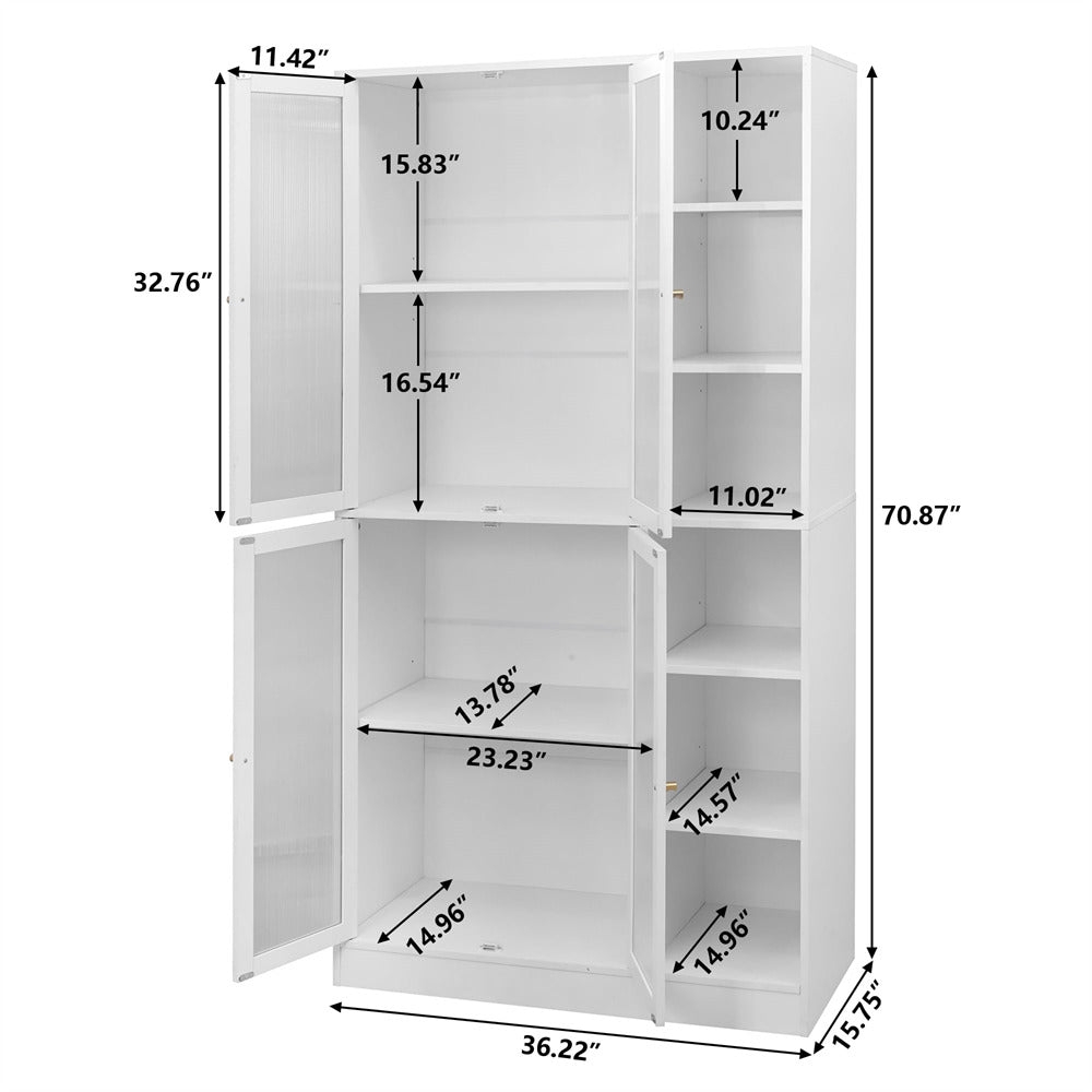 Freestanding Kitchen Pantry Storage Cabinet 71" Tall White with Doors and Adjustable Shelves