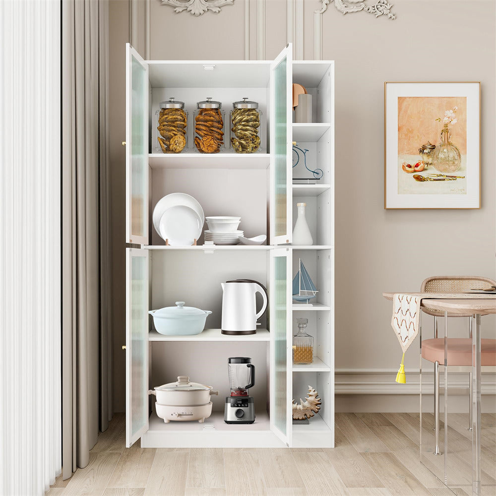 Freestanding Kitchen Pantry Storage Cabinet 71" Tall White with Doors and Adjustable Shelves