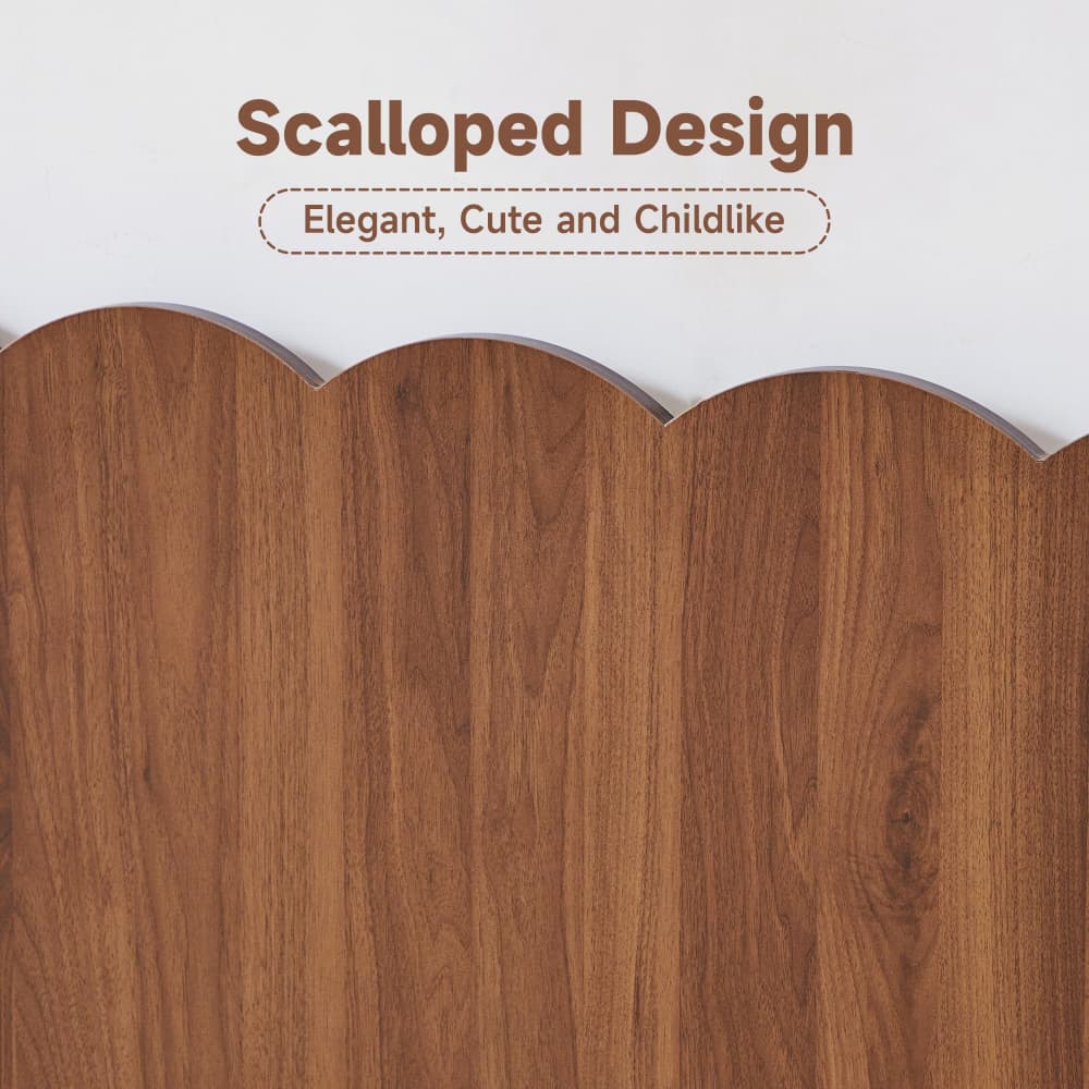 Full Size Scalloped Headboard Freestanding & Wall Mount Walnut Wood Grain Bedroom Dorm Room Bed Frame