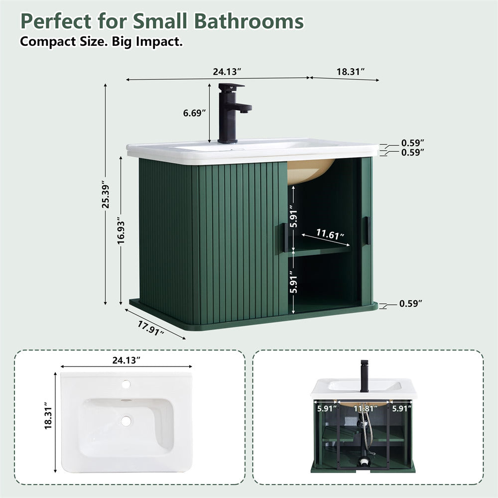 Bathroom vanity with dimensions labeled on a white background