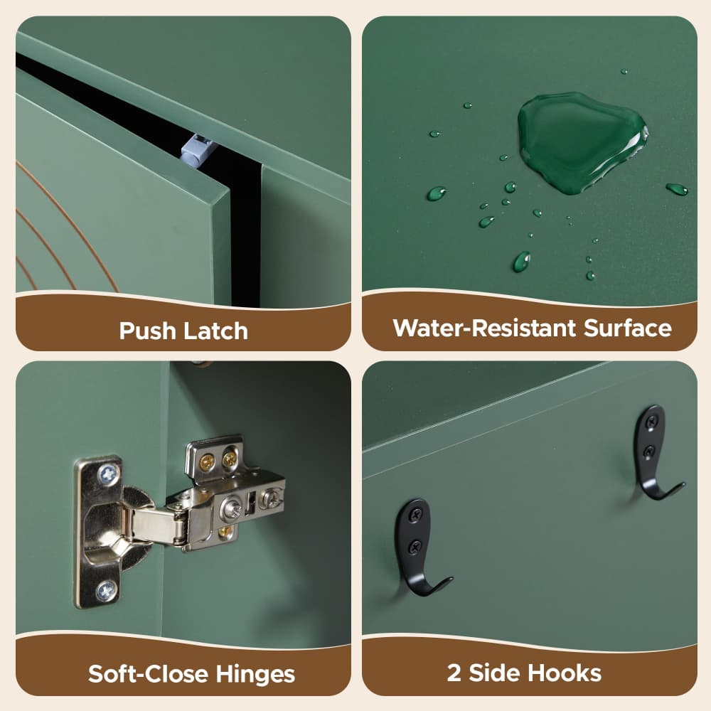 Green 31.5" Hidden Cat Litter Box Enclosure Push-to-Open Double Doors Fluted Arched Fluted Design