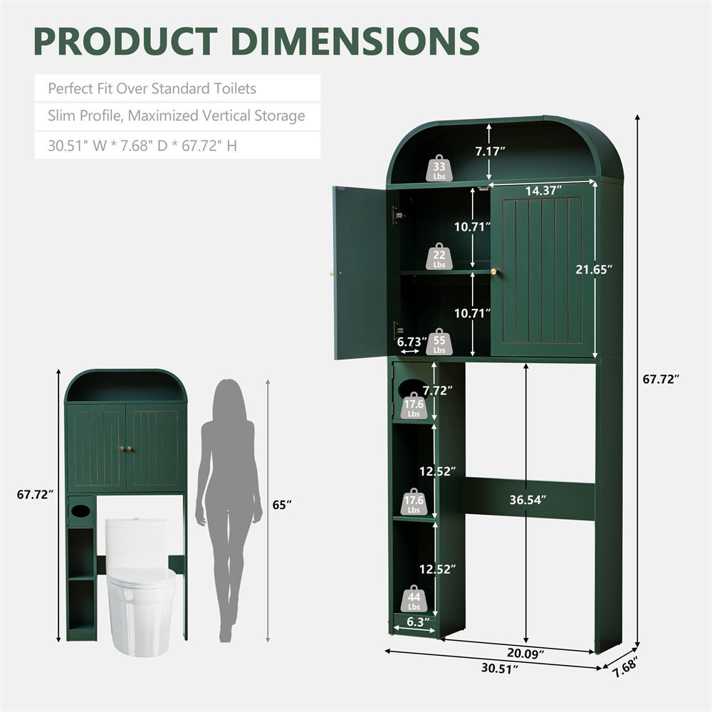 Green storage unit with dimensions labeled on a white background