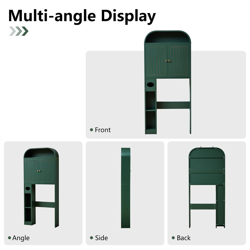 Green cabinet shown from multiple angles on a white background