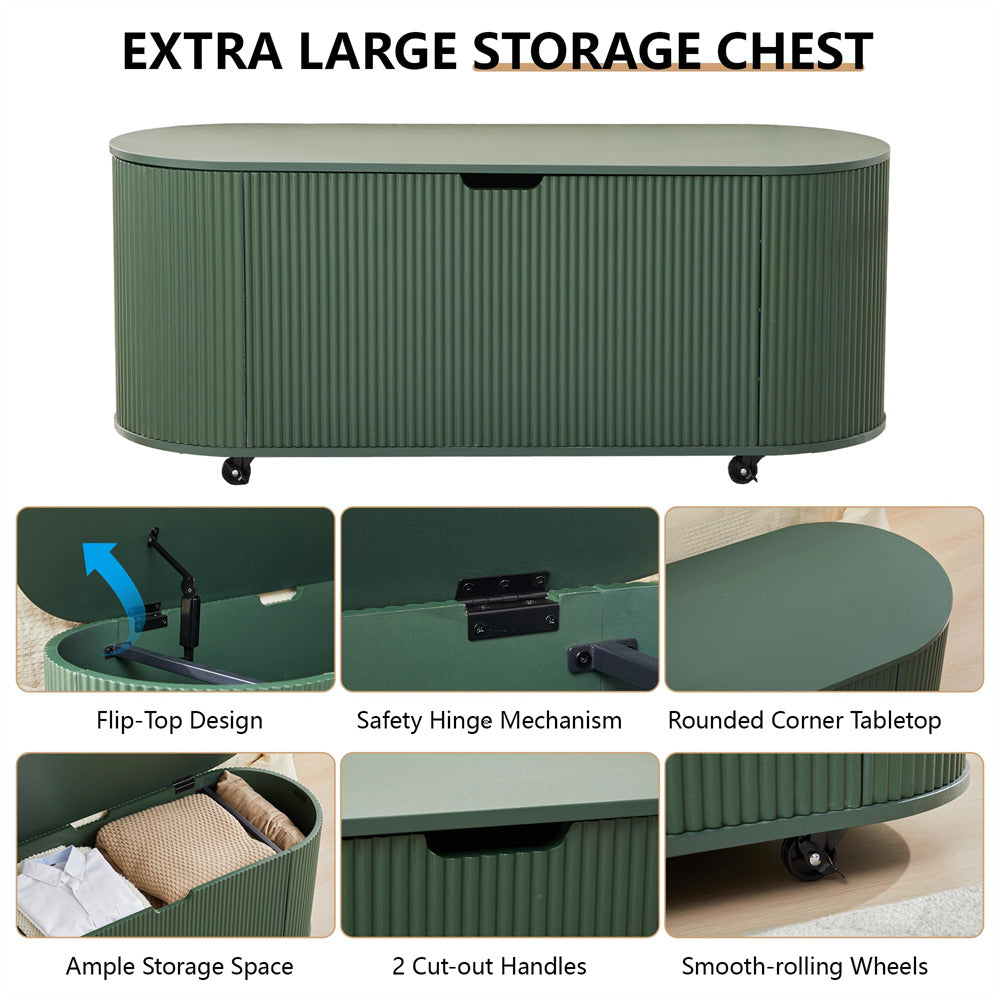 Green extra large storage chest with features highlighted on a white background