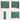 A four-panel product view of a green cabinet or storage unit on a light beige background, showing front, angled, side, and back views with small labels.