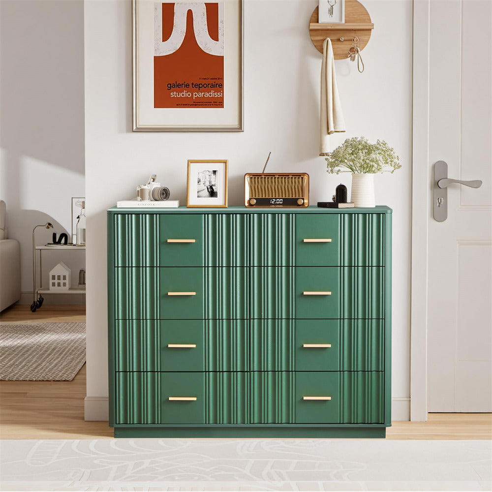Green 47" Wide Modern Wood Fluted 8 Drawers Dresser with Curved Profile Design