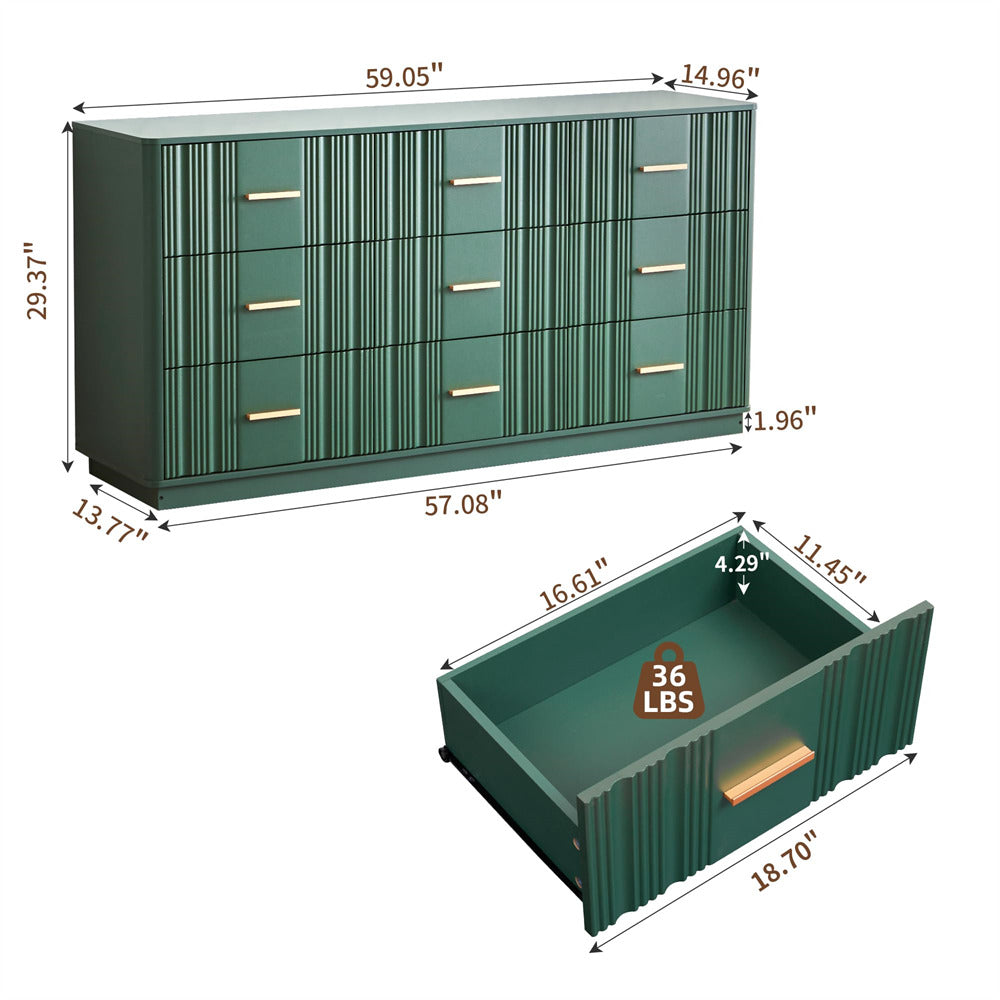 Green storage unit with dimensions labeled on a white background