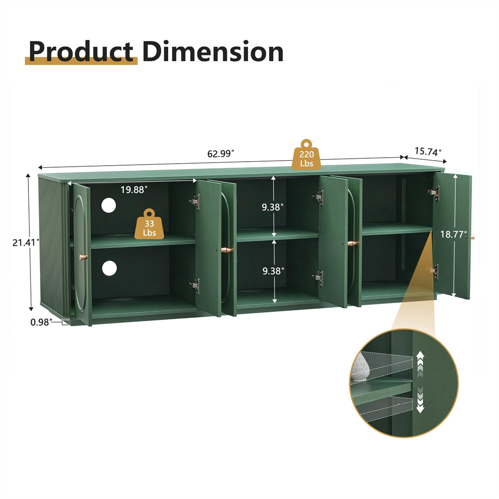 Green cabinet with dimensions labeled on a white background