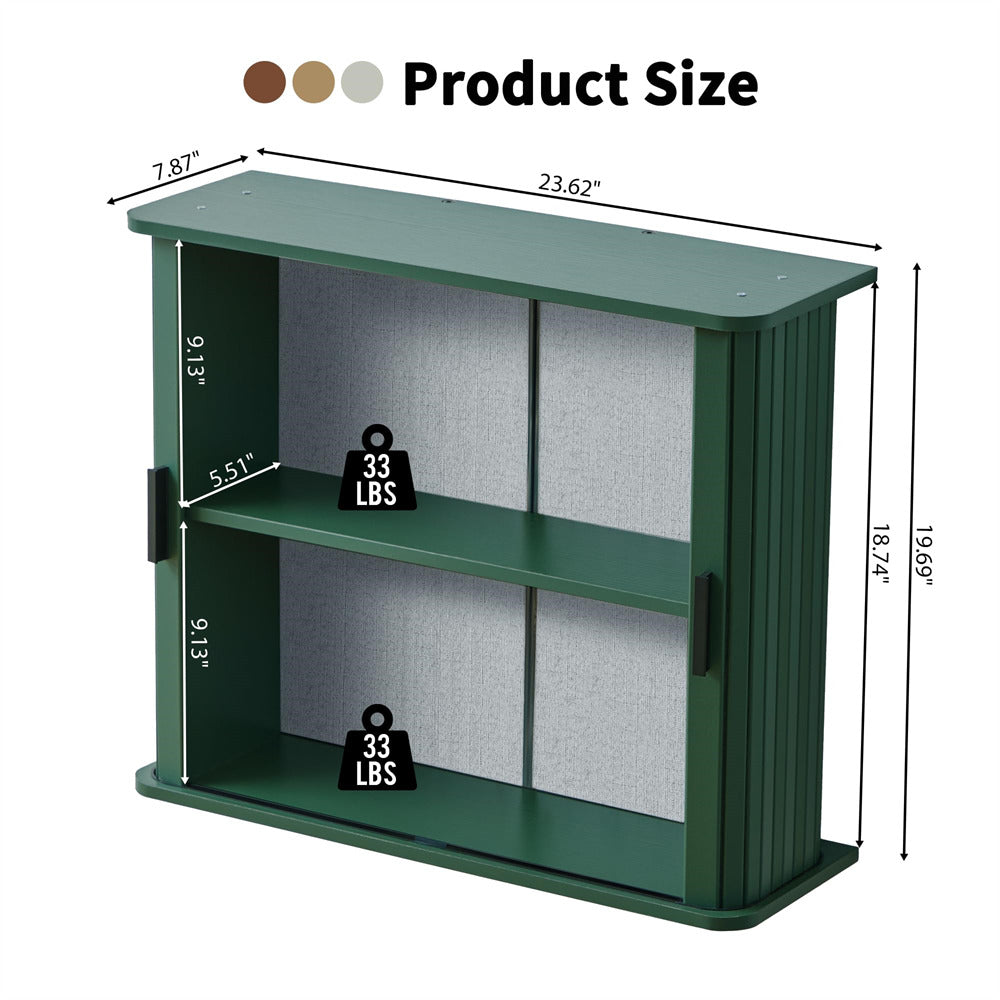 Green Fluted Wall Mounted Bathroom Cabinet with Sliding Doors