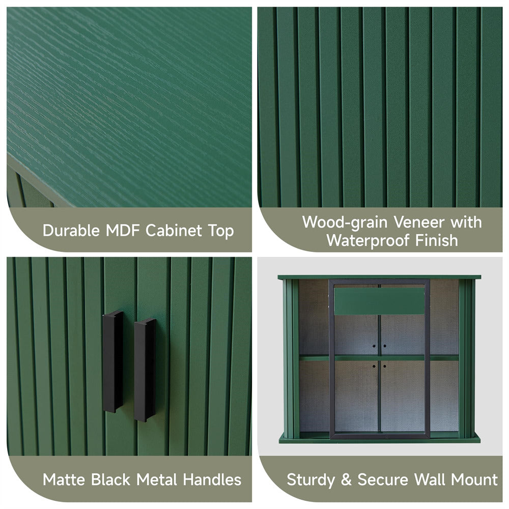 Green Fluted Wall Mounted Bathroom Cabinet with Sliding Doors