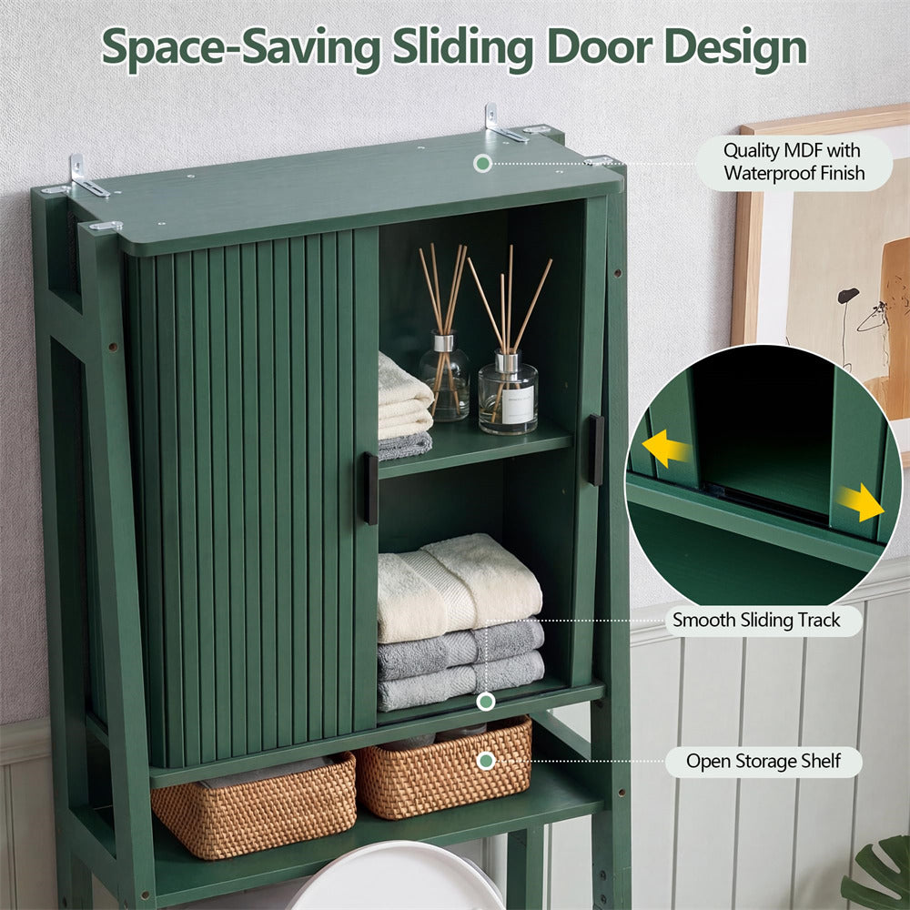 Green Freestanding Over Toilet Storage Rack Wall-Anchored Wooden Storage Cabinet