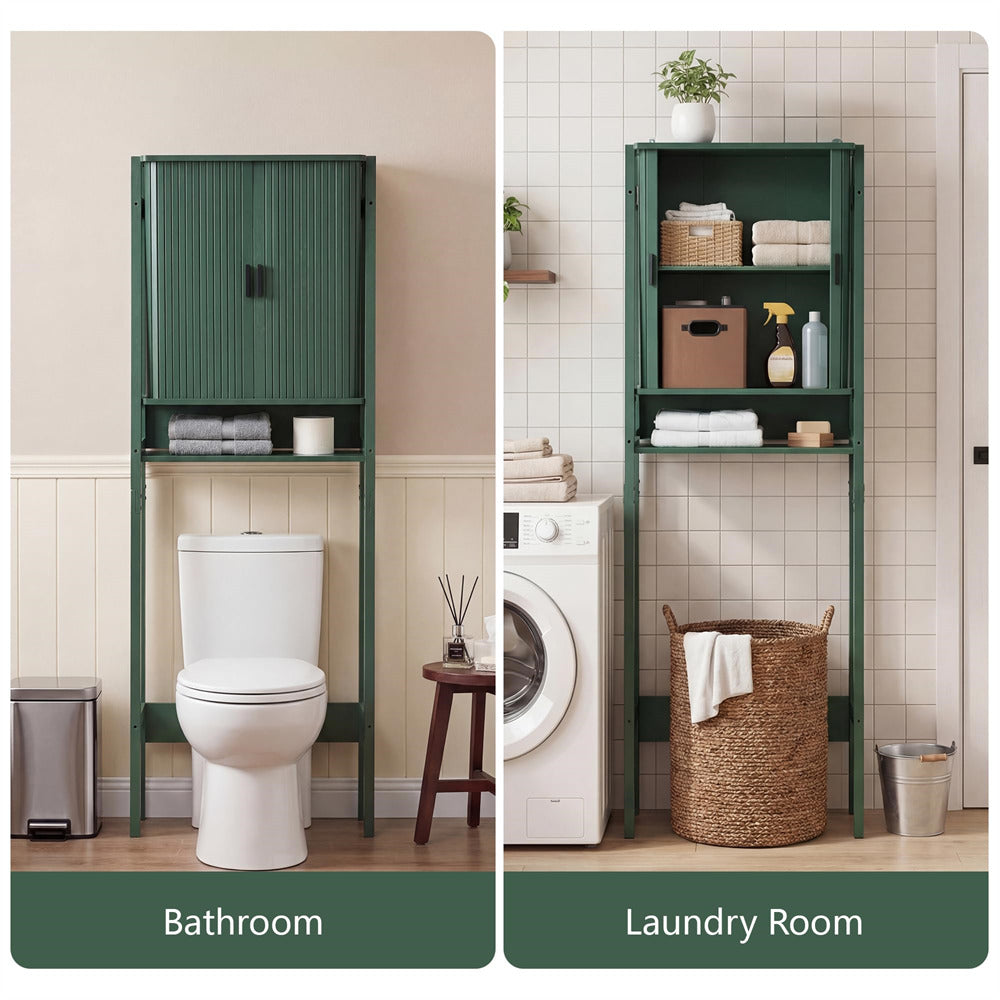 Green Freestanding Over Toilet Storage Rack Wall-Anchored Wooden Storage Cabinet