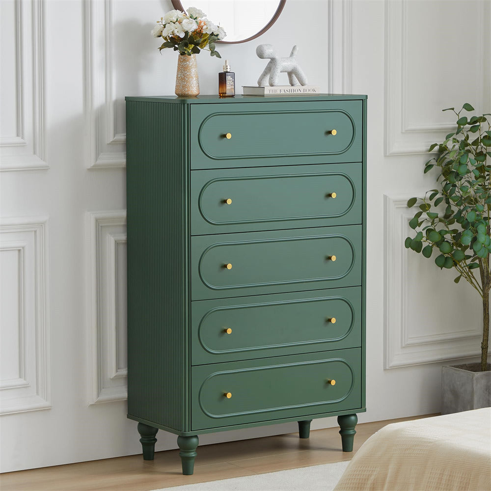 Mid Century Modern 5 Drawer Fluted Dresser Chest of Drawers With Woode GiraTree Mid Century Modern 5 Drawer Fluted Dresser Chest of Drawers With Woode GiraTree