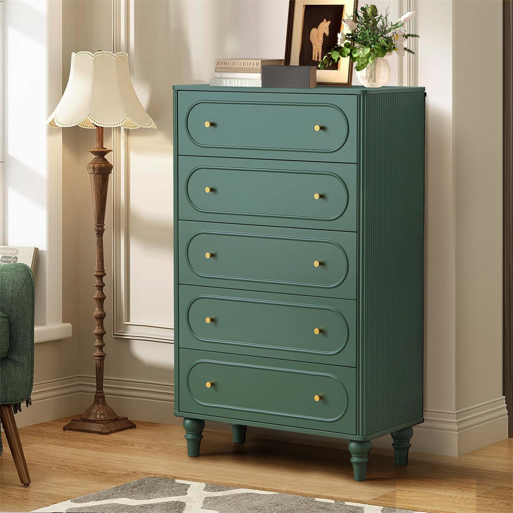 Mid Century Modern 5 Drawer Fluted Dresser Chest of Drawers With Woode GiraTree Mid Century Modern 5 Drawer Fluted Dresser Chest of Drawers With Woode GiraTree