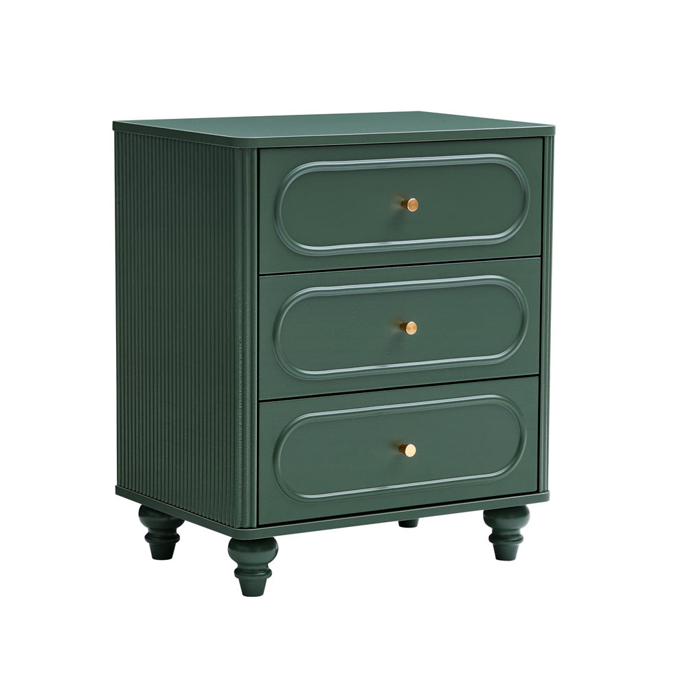 Green dresser with three drawers on a white background