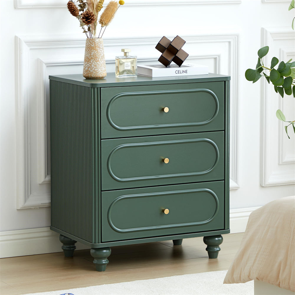 Green Mid Century Modern Wood Chest of Drawers 3 Drawer Fluted