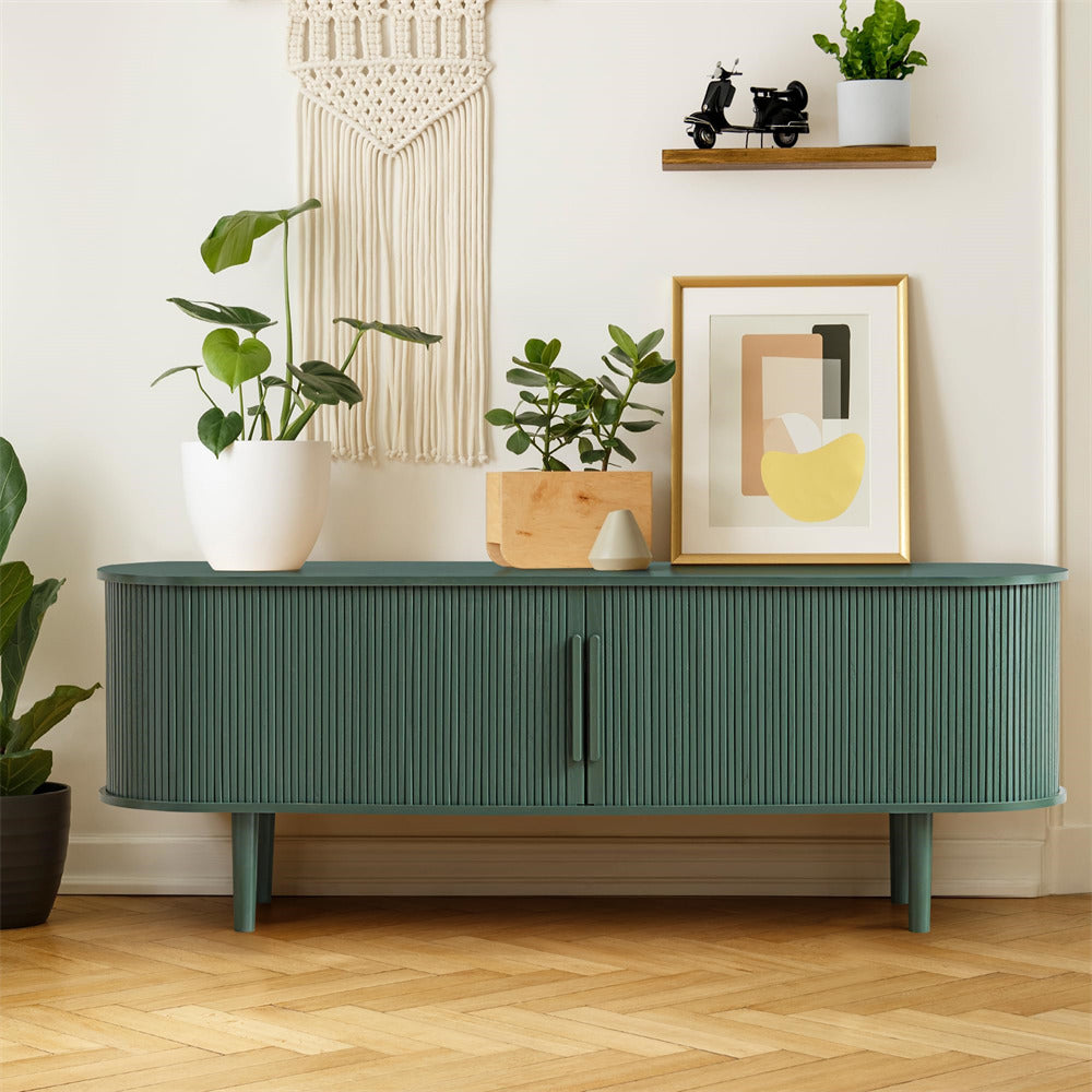 Green Modern TV Stand 65 Inch Console Table with Storage Compartment and Sliding Door