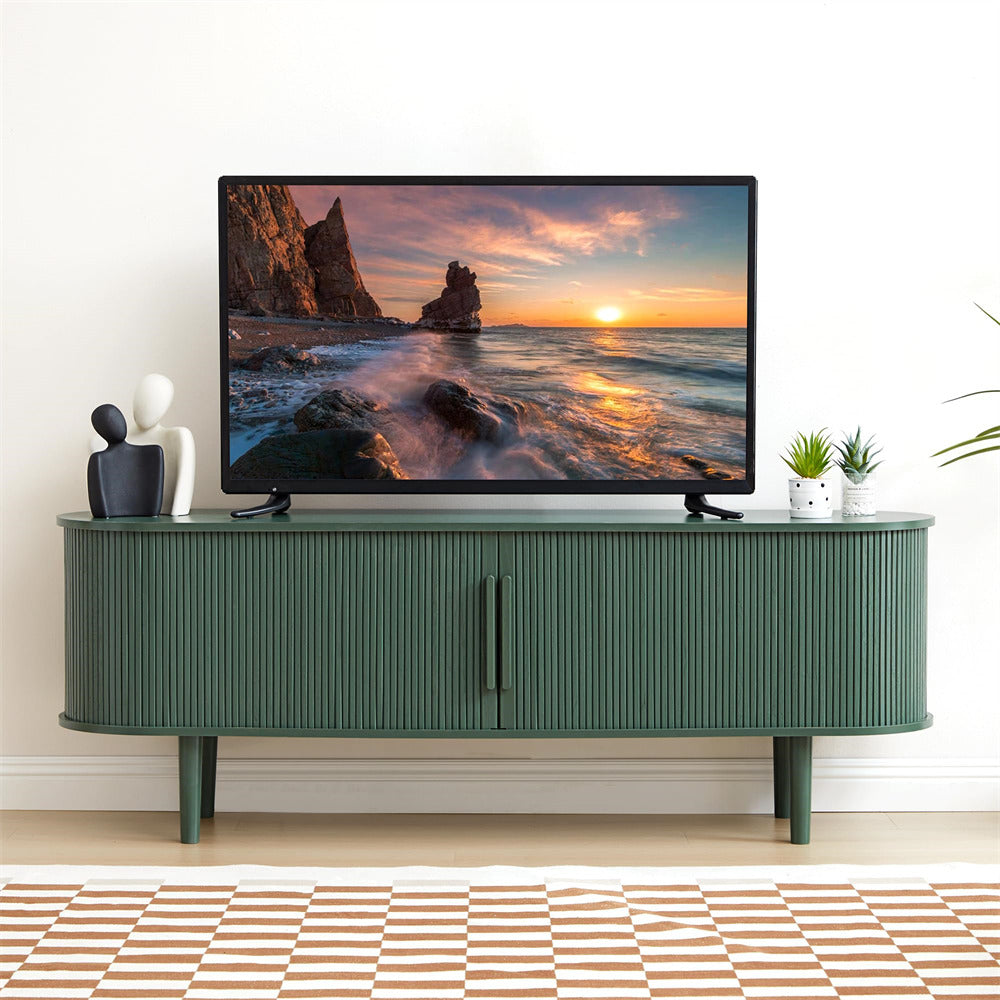 Green Modern TV Stand 65 Inch Console Table with Storage Compartment and Sliding Door