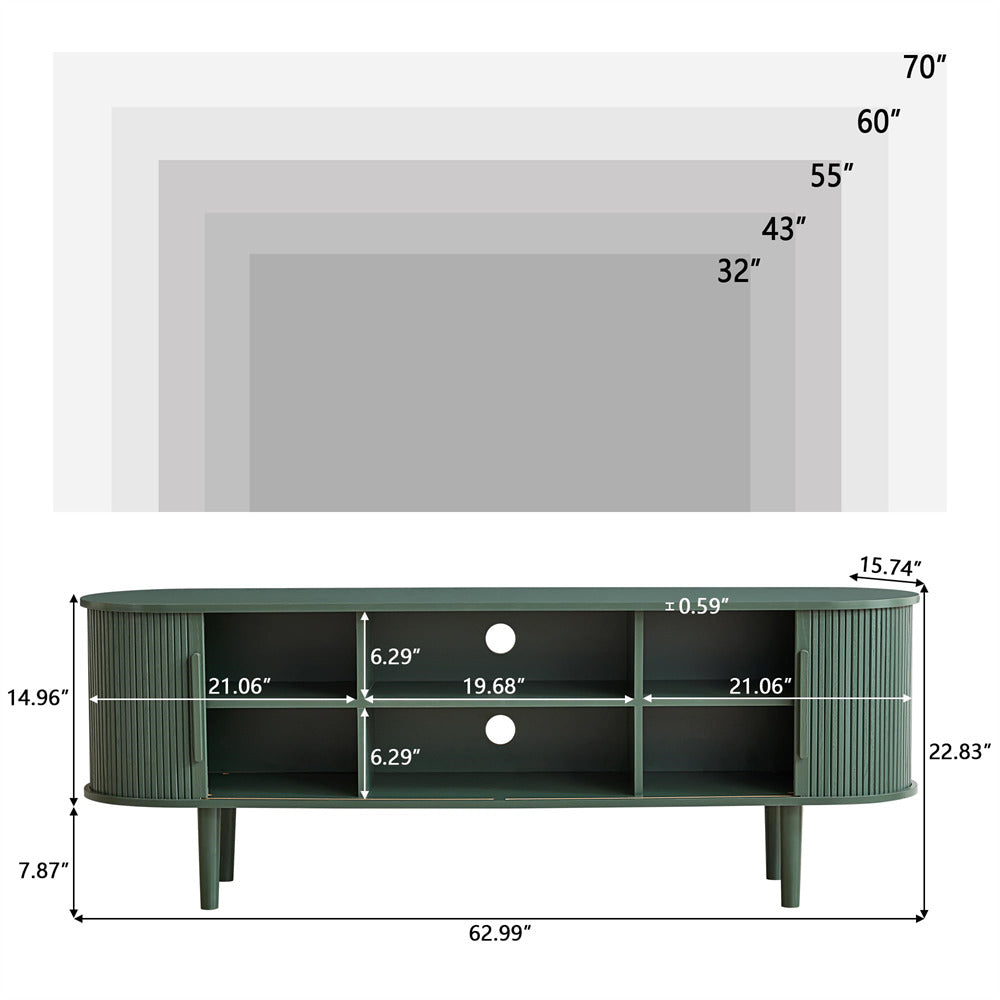 Green Modern TV Stand 65 Inch Console Table with Storage Compartment and Sliding Door