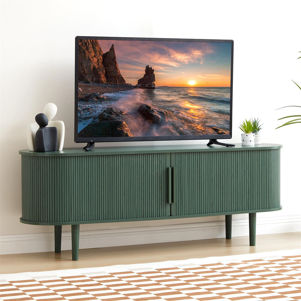 Green Modern TV Stand 65 Inch Console Table with Storage Compartment and Sliding Door