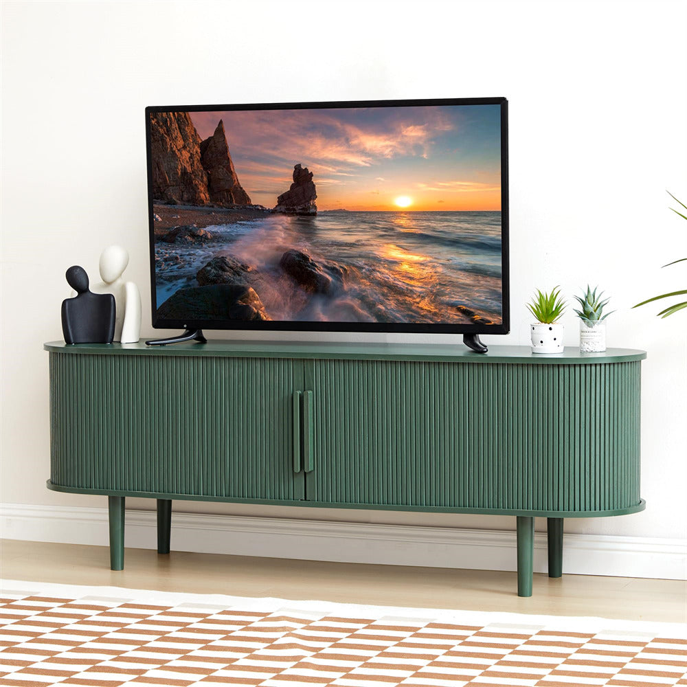 Green Modern TV Stand 65 Inch Console Table with Storage Compartment and Sliding Door