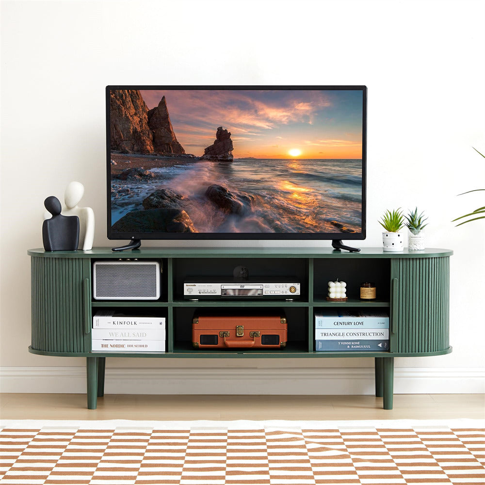 Green Modern TV Stand 65 Inch Console Table with Storage Compartment and Sliding Door