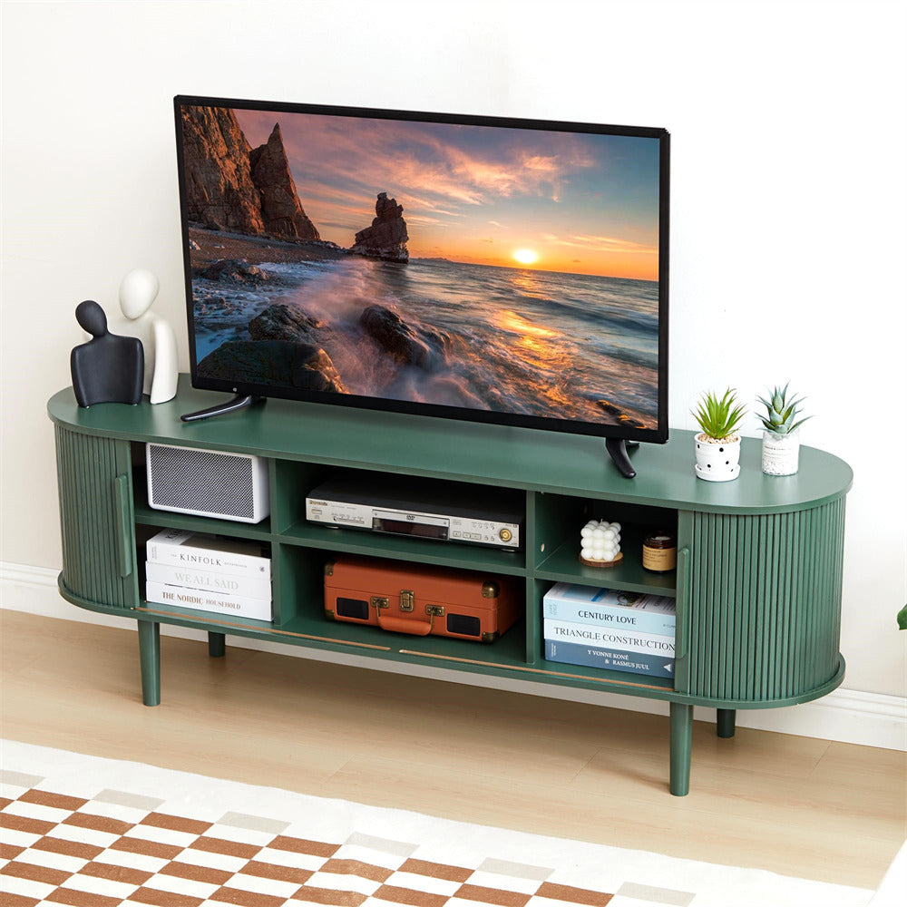 Green Modern TV Stand 65 Inch Console Table with Storage Compartment and Sliding Door
