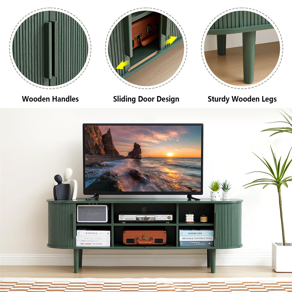 Green Modern TV Stand 65 Inch Console Table with Storage Compartment and Sliding Door