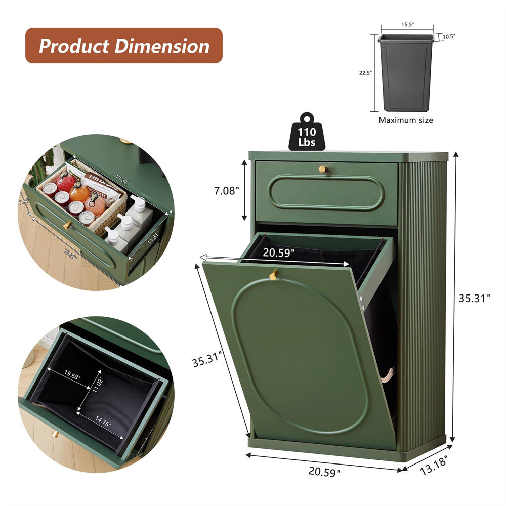 Green outdoor cooler with dimensions and product details on a white background