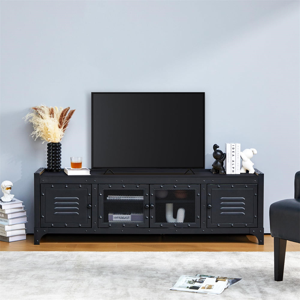 Industrial Style TV Stand Black Retro TV Cabinet Media Console Table