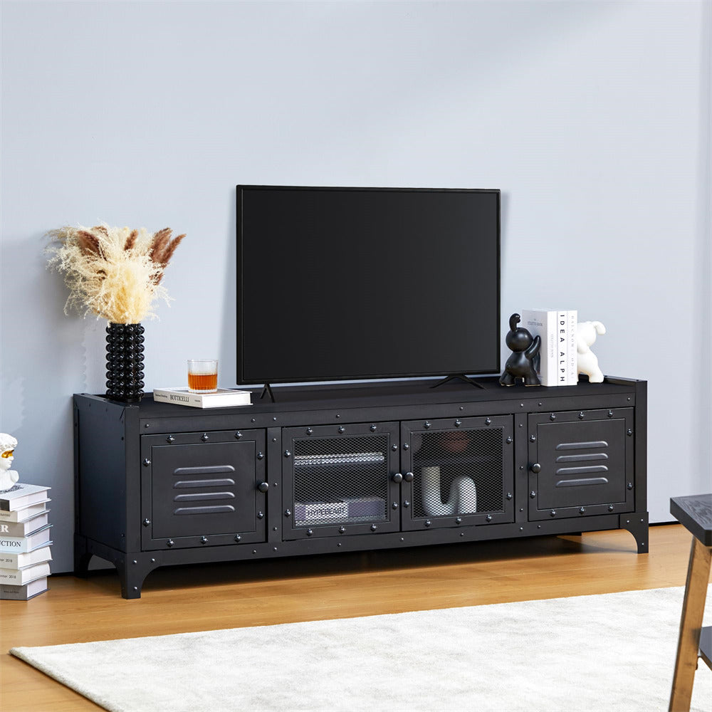 Industrial Style TV Stand Black Retro TV Cabinet Media Console Table