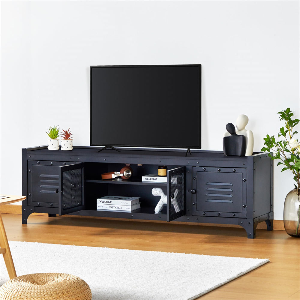 Industrial Style TV Stand Black Retro TV Cabinet Media Console Table