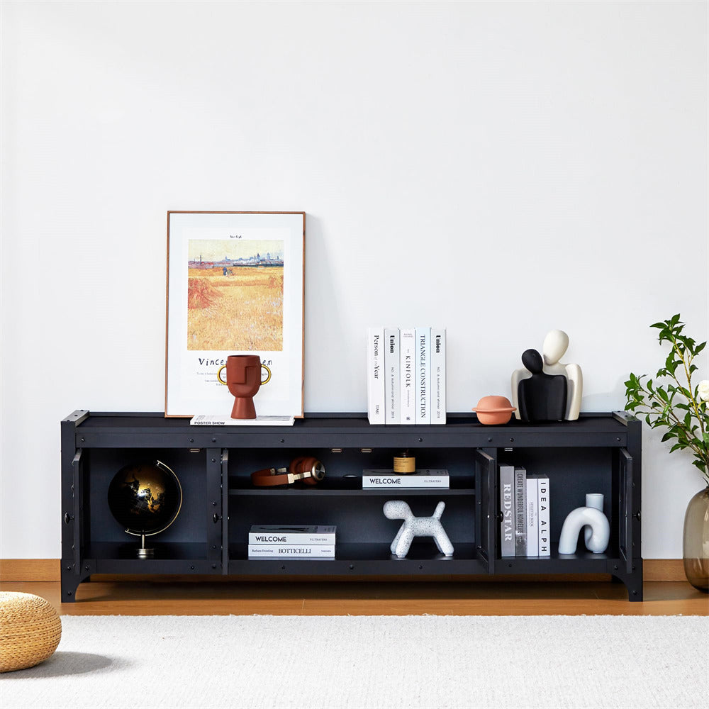 Industrial Style TV Stand Black Retro TV Cabinet Media Console Table