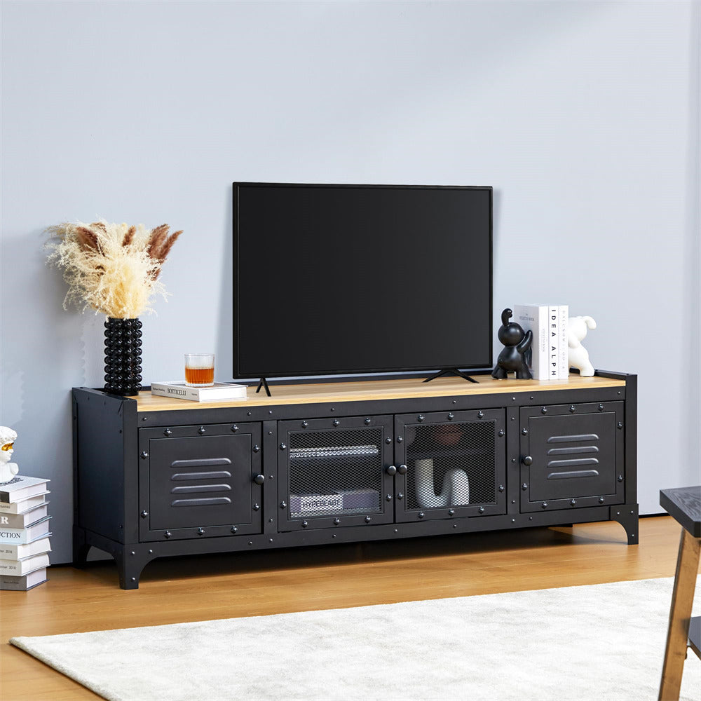 Industrial Style TV Stand Natural Retro TV Cabinet Media Console Table