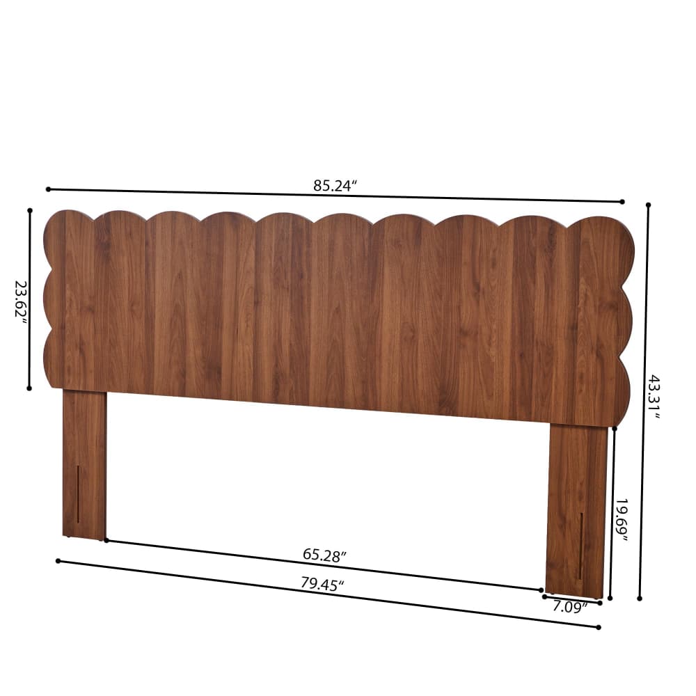 King Size Scalloped Headboard Freestanding & Wall Mount Walnut Wood Grain Bedroom Dorm Room Bed Frame Size