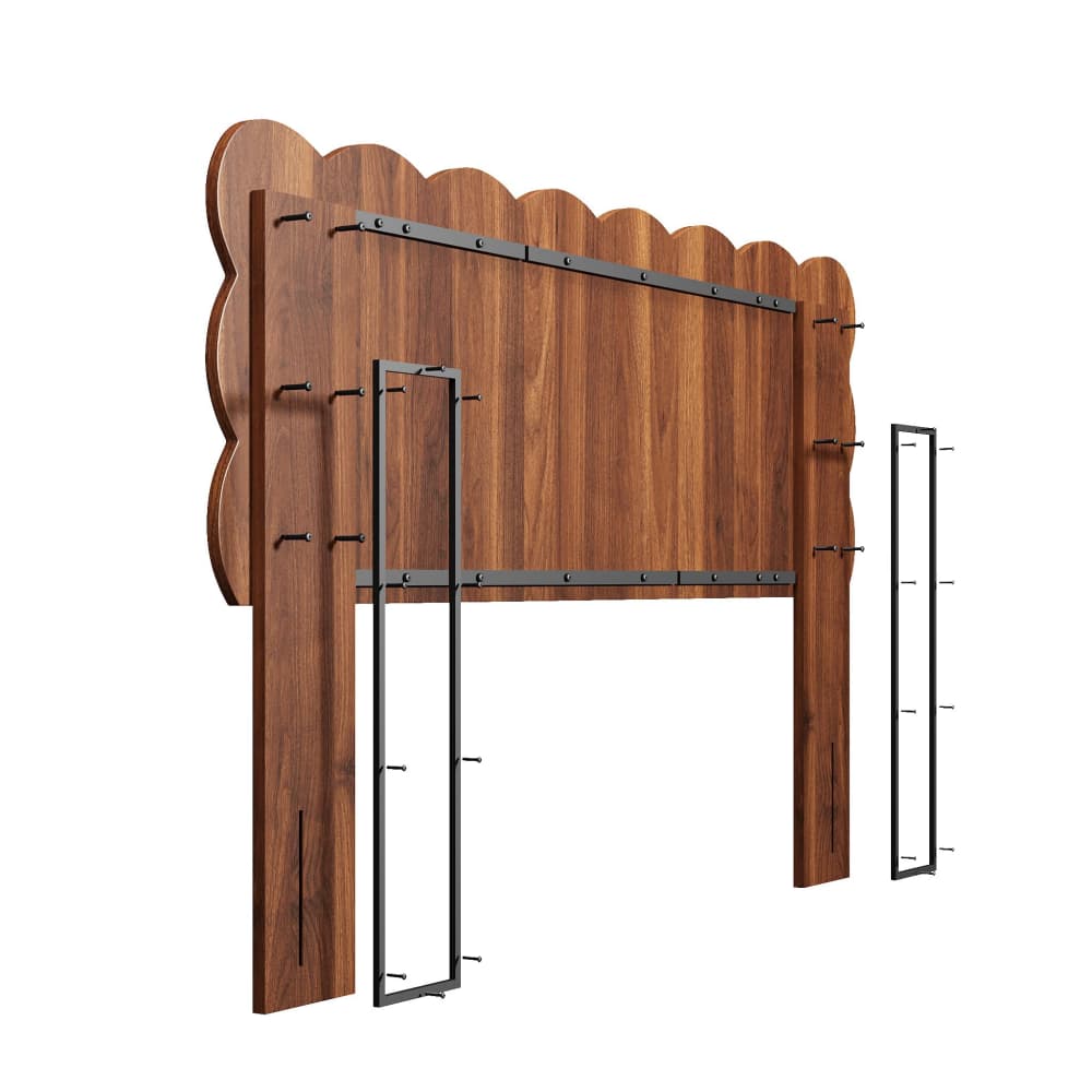 King Size Scalloped Headboard Freestanding & Wall Mount Walnut Wood Grain Bedroom Dorm Room Bed Frame