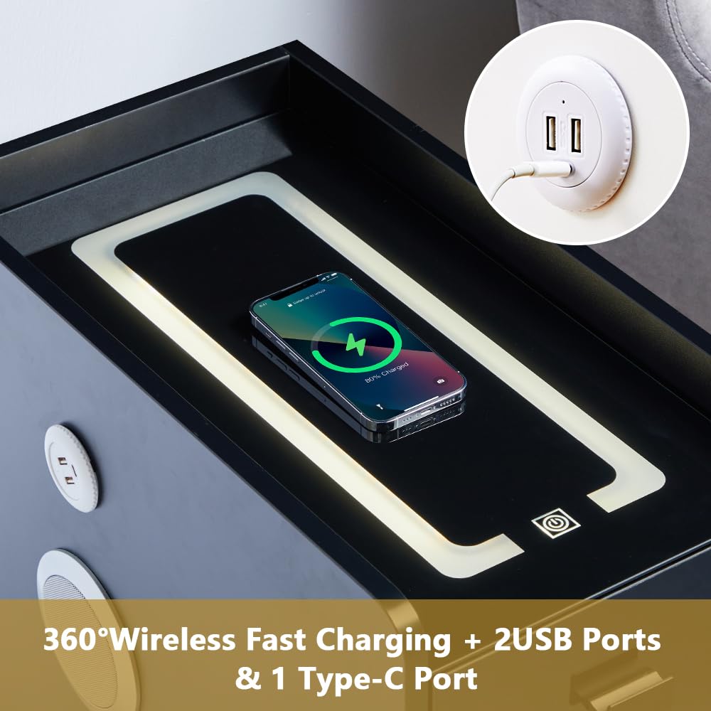 LED Nightstand End Table with Wireless Charging Station GiraTree