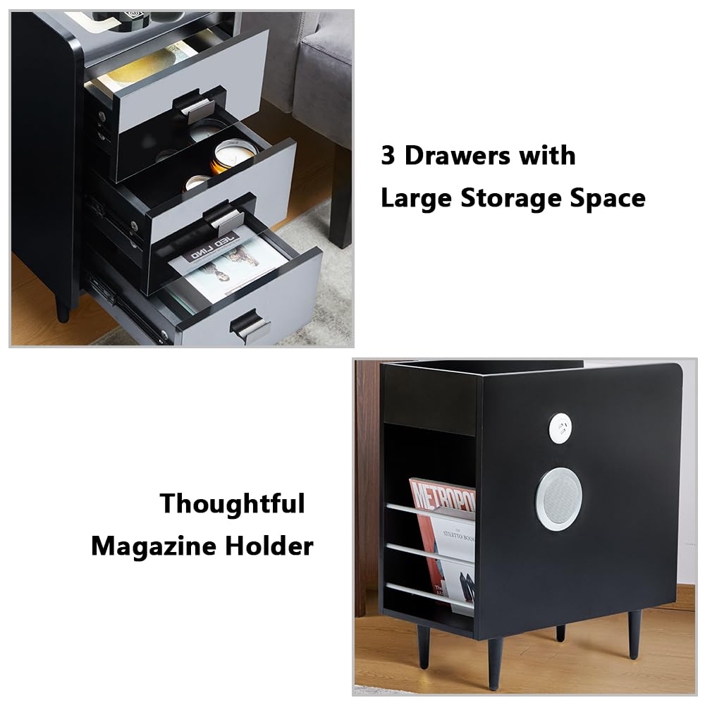 LED Nightstand End Table with Wireless Charging Station GiraTree