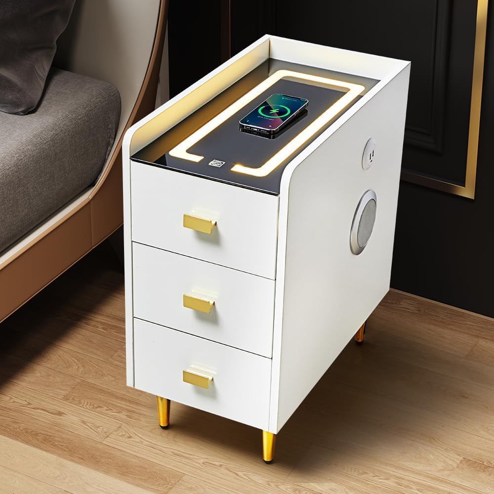 LED Nightstand End Table with Wireless Charging Station GiraTree