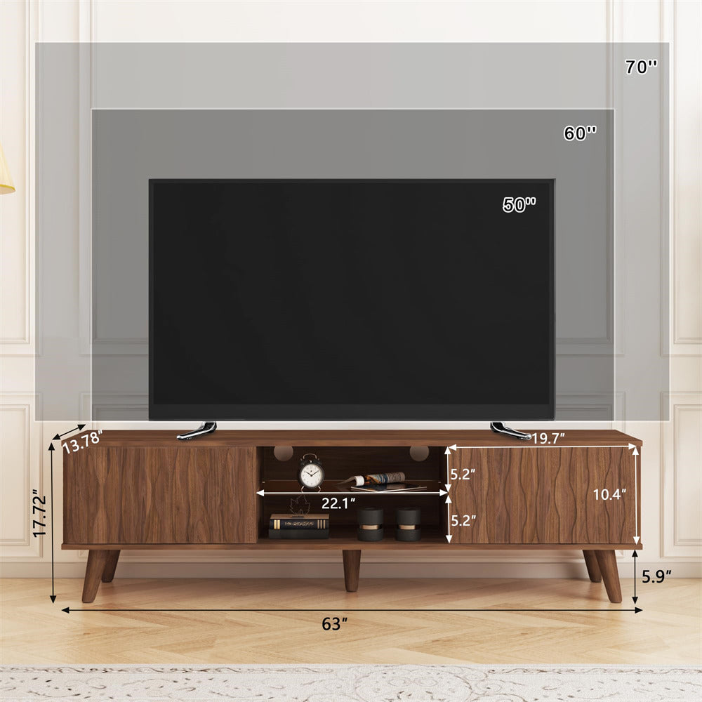 LED TV Stand Walnut Console Table with Sliding Barn Door and Adjustable Glass Shelves
