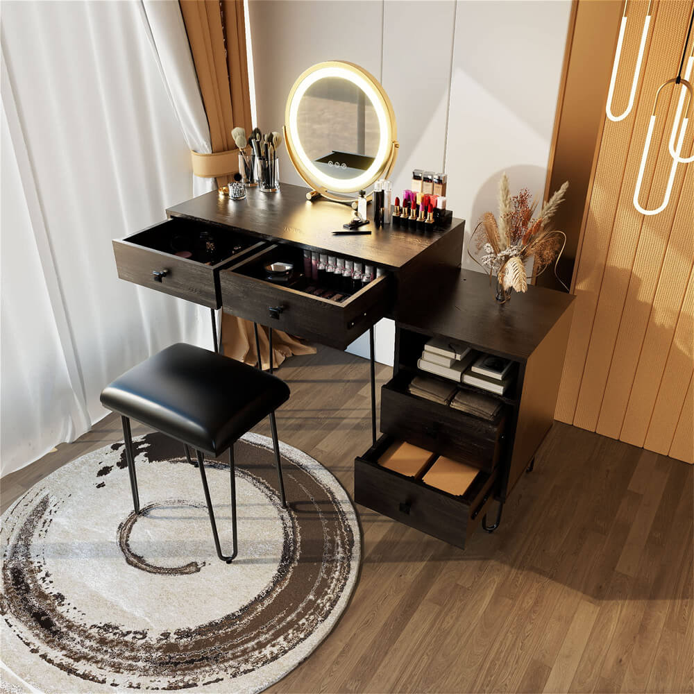 Black Makeup Vanity Desk with 3-Color Touch Control LED Lights