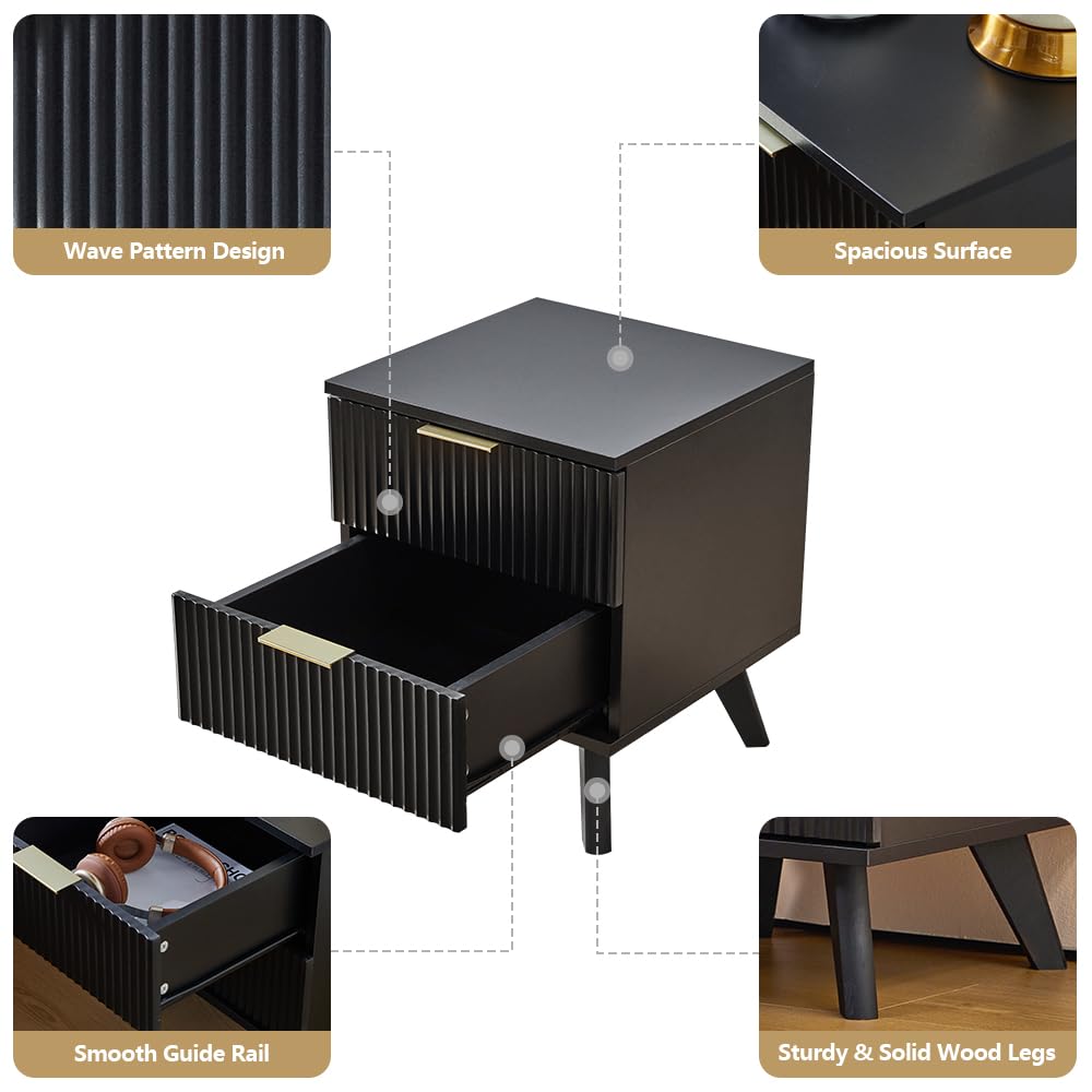 Black Bedside Tables, Modern End Side Table (Black)