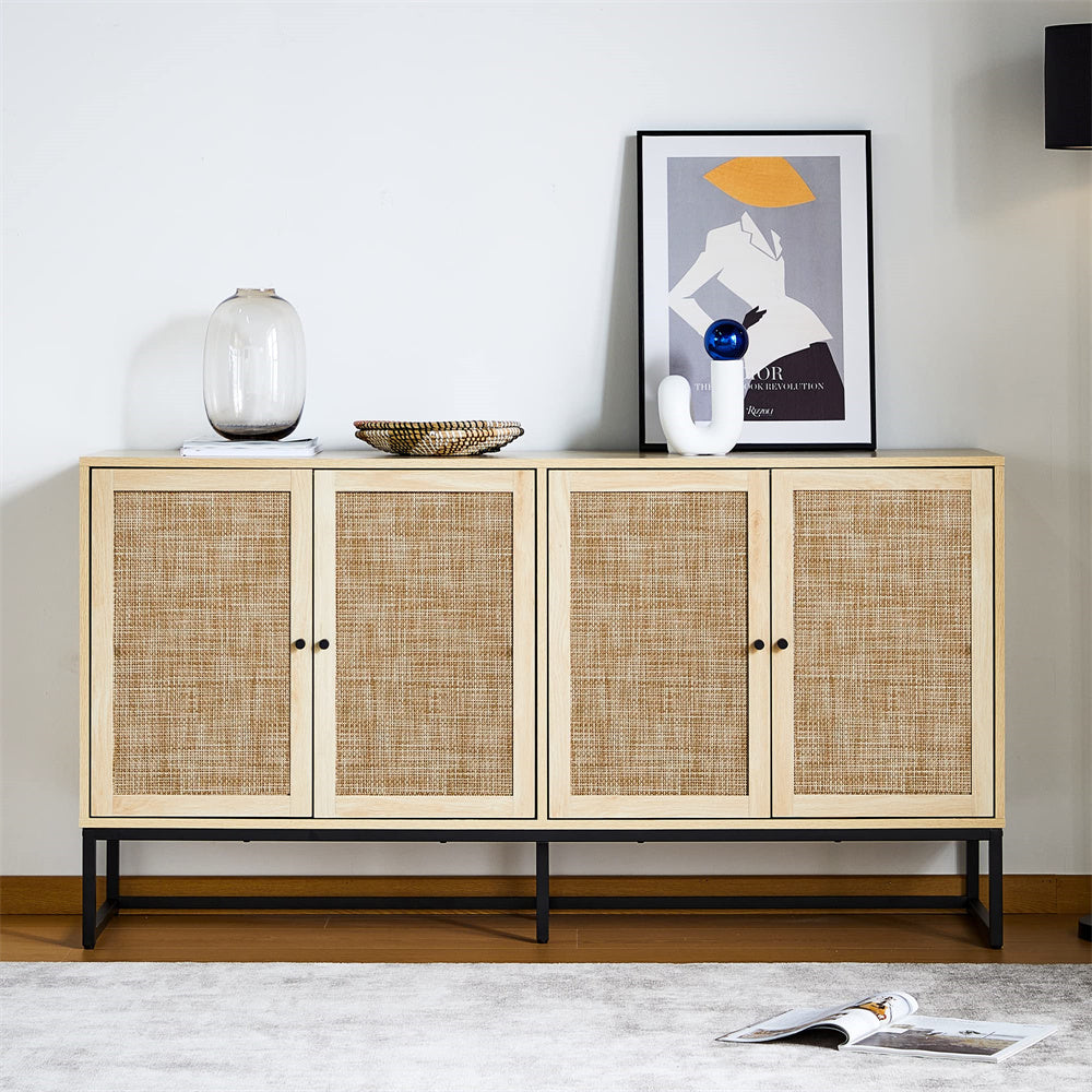 Modern Sideboard Storage Cabinet Natural with 4 Rattan Doors
