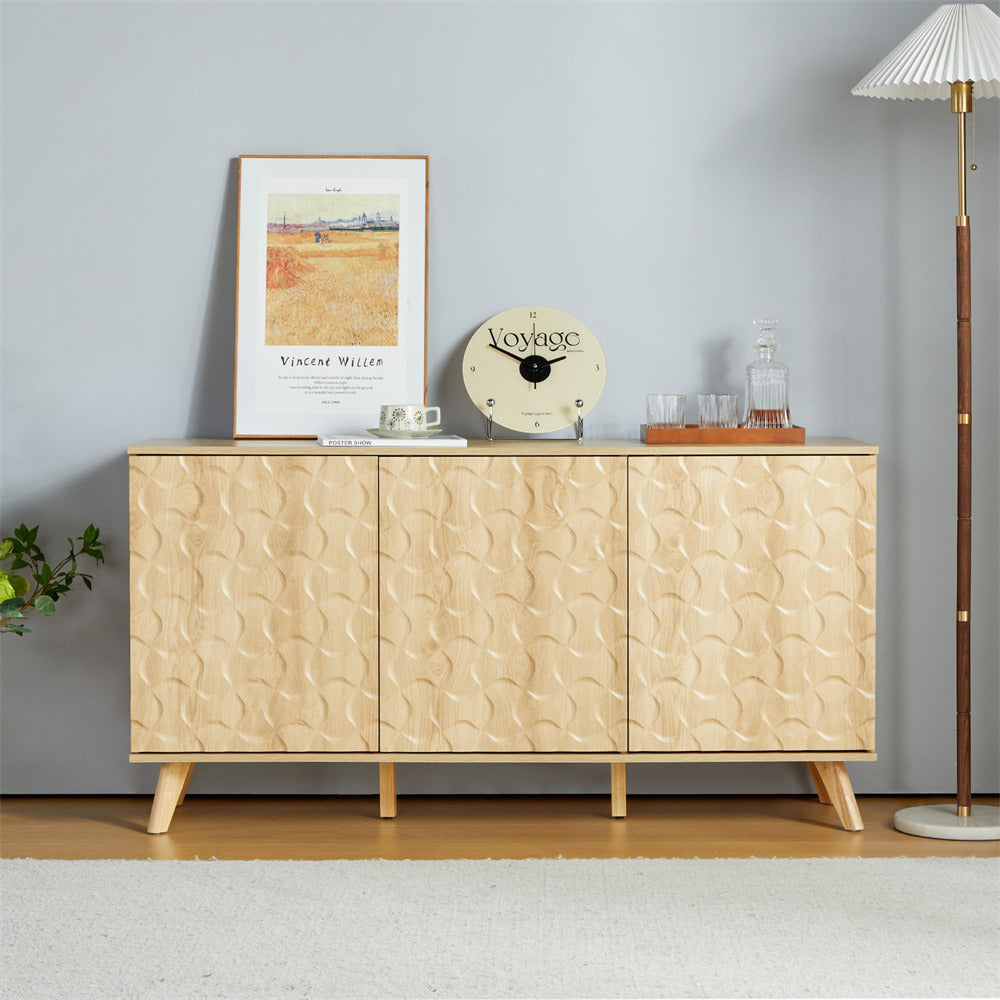 Modern Accent Sideboard Buffet Cabinet Natural with Storage and Adjustable Shelves